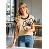 image:imageDokotoo Womens Embroidered Floral Sweater Crew Neck 2026 Cap Sleeve Loose Fit Knit Pullover TopsApricot