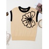 image:imageDokotoo Womens Embroidered Floral Sweater Crew Neck 2026 Cap Sleeve Loose Fit Knit Pullover TopsApricot