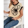 image:imageDokotoo Womens Embroidered Floral Sweater Crew Neck 2026 Cap Sleeve Loose Fit Knit Pullover TopsApricot