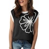 image:imageDokotoo Womens Embroidered Floral Sweater Crew Neck 2026 Cap Sleeve Loose Fit Knit Pullover TopsBlack