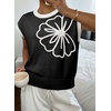image:imageDokotoo Womens Embroidered Floral Sweater Crew Neck 2026 Cap Sleeve Loose Fit Knit Pullover TopsBlack