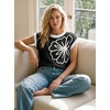 image:imageDokotoo Womens Embroidered Floral Sweater Crew Neck 2026 Cap Sleeve Loose Fit Knit Pullover TopsBlack