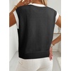 image:imageDokotoo Womens Embroidered Floral Sweater Crew Neck 2026 Cap Sleeve Loose Fit Knit Pullover TopsBlack