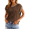 image:imageDokotoo Womens Embroidered Floral Sweater Crew Neck 2026 Cap Sleeve Loose Fit Knit Pullover TopsCoffee