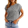 image:imageDokotoo Womens Embroidered Floral Sweater Crew Neck 2026 Cap Sleeve Loose Fit Knit Pullover TopsDark Grey