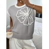 image:imageDokotoo Womens Embroidered Floral Sweater Crew Neck 2026 Cap Sleeve Loose Fit Knit Pullover TopsLight Grey