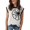 image:imageDokotoo Womens Embroidered Floral Sweater Crew Neck 2026 Cap Sleeve Loose Fit Knit Pullover TopsWhite