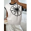 image:imageDokotoo Womens Embroidered Floral Sweater Crew Neck 2026 Cap Sleeve Loose Fit Knit Pullover TopsWhite