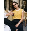 image:imageDokotoo Womens Embroidered Floral Sweater Crew Neck 2026 Cap Sleeve Loose Fit Knit Pullover TopsYellow Cream