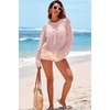 image:imageDokotoo Womens Fashion 2026 Summer Crochet Hollow Out Long Sleeve Sweaters Casual Crewneck Pullover Shirt Beach CoverupPink