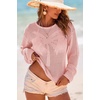 image:imageDokotoo Womens Fashion 2026 Summer Crochet Hollow Out Long Sleeve Sweaters Casual Crewneck Pullover Shirt Beach CoverupPink