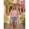 image:imageDokotoo Womens Fashion 2026 Summer Crochet Hollow Out Long Sleeve Sweaters Casual Crewneck Pullover Shirt Beach CoverupPink