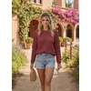 image:imageDokotoo Womens Fashion 2026 Summer Crochet Hollow Out Long Sleeve Sweaters Casual Crewneck Pullover Shirt Beach CoverupRed