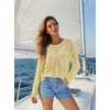 image:imageDokotoo Womens Fashion 2026 Summer Crochet Hollow Out Long Sleeve Sweaters Casual Crewneck Pullover Shirt Beach CoverupYellow