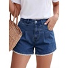 image:imageDokotoo Womens Jean Shorts Scalloped Lace Trim High Waist Denim Shorts Pleated Stretchy Wide Leg Summer ShortBlue