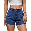image:imageDokotoo Womens Jean Shorts Scalloped Lace Trim High Waist Denim Shorts Pleated Stretchy Wide Leg Summer ShortBlue