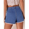 image:imageDokotoo Womens Jean Shorts Scalloped Lace Trim High Waist Denim Shorts Pleated Stretchy Wide Leg Summer ShortBlue