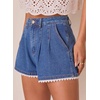 image:imageDokotoo Womens Jean Shorts Scalloped Lace Trim High Waist Denim Shorts Pleated Stretchy Wide Leg Summer ShortBlue