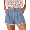 image:imageDokotoo Womens Jean Shorts Scalloped Lace Trim High Waist Denim Shorts Pleated Stretchy Wide Leg Summer ShortLight Blue