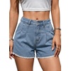 image:imageDokotoo Womens Jean Shorts Scalloped Lace Trim High Waist Denim Shorts Pleated Stretchy Wide Leg Summer ShortLight Blue
