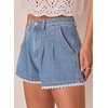 image:imageDokotoo Womens Jean Shorts Scalloped Lace Trim High Waist Denim Shorts Pleated Stretchy Wide Leg Summer ShortLight Blue