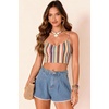 image:imageDokotoo Womens Jean Shorts Scalloped Lace Trim High Waist Denim Shorts Pleated Stretchy Wide Leg Summer ShortLight Blue