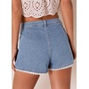 image:imageDokotoo Womens Jean Shorts Scalloped Lace Trim High Waist Denim Shorts Pleated Stretchy Wide Leg Summer ShortLight Blue