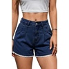 image:imageDokotoo Womens Jean Shorts Scalloped Lace Trim High Waist Denim Shorts Pleated Stretchy Wide Leg Summer ShortNavy Blue