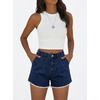 image:imageDokotoo Womens Jean Shorts Scalloped Lace Trim High Waist Denim Shorts Pleated Stretchy Wide Leg Summer ShortNavy Blue