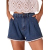 image:imageDokotoo Womens Jean Shorts Scalloped Lace Trim High Waist Denim Shorts Pleated Stretchy Wide Leg Summer ShortNavy Blue