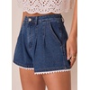 image:imageDokotoo Womens Jean Shorts Scalloped Lace Trim High Waist Denim Shorts Pleated Stretchy Wide Leg Summer ShortNavy Blue