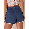 image:imageDokotoo Womens Jean Shorts Scalloped Lace Trim High Waist Denim Shorts Pleated Stretchy Wide Leg Summer ShortNavy Blue