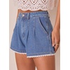 image:imageDokotoo Womens Jean Shorts Scalloped Lace Trim High Waist Denim Shorts Pleated Stretchy Wide Leg Summer ShortSky Blue
