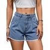 image:imageDokotoo Womens Jean Shorts Scalloped Lace Trim High Waist Denim Shorts Pleated Stretchy Wide Leg Summer ShortSky Blue
