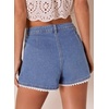 image:imageDokotoo Womens Jean Shorts Scalloped Lace Trim High Waist Denim Shorts Pleated Stretchy Wide Leg Summer ShortSky Blue