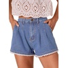 image:imageDokotoo Womens Jean Shorts Scalloped Lace Trim High Waist Denim Shorts Pleated Stretchy Wide Leg Summer ShortSky Blue