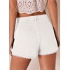 image:imageDokotoo Womens Jean Shorts Scalloped Lace Trim High Waist Denim Shorts Pleated Stretchy Wide Leg Summer ShortWhite