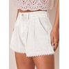 image:imageDokotoo Womens Jean Shorts Scalloped Lace Trim High Waist Denim Shorts Pleated Stretchy Wide Leg Summer ShortWhite