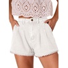 image:imageDokotoo Womens Jean Shorts Scalloped Lace Trim High Waist Denim Shorts Pleated Stretchy Wide Leg Summer ShortWhite