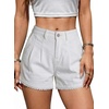 image:imageDokotoo Womens Jean Shorts Scalloped Lace Trim High Waist Denim Shorts Pleated Stretchy Wide Leg Summer ShortWhite