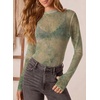 image:imageDokotoo Womens Velvet Floral Embroidery Mesh Tops Gradient 2026 Long Sleeve Lace ShirtGrass Green