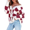 image:imageDokotoo Cardigan Sweaters for Women Long Sleeve Cable Knit Plaid Cardigan  Fall Outfits for Women Early Fall Fashion Cute V Neck Loose Button Down Coats Checkered Pattern Soft Lightweight TopsRed