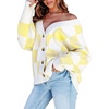 image:imageDokotoo Cardigan Sweaters for Women Long Sleeve Cable Knit Plaid Cardigan  Fall Outfits for Women Early Fall Fashion Cute V Neck Loose Button Down Coats Checkered Pattern Soft Lightweight TopsYellow