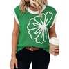 image:imageDokotoo Womens Embroidered Floral Sweater Crew Neck 2026 Cap Sleeve Loose Fit Knit Pullover TopsDark Green