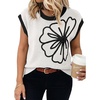 image:imageDokotoo Womens Embroidered Floral Sweater Crew Neck 2026 Cap Sleeve Loose Fit Knit Pullover TopsWhite