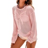 image:imageDokotoo Womens Fashion 2026 Summer Crochet Hollow Out Long Sleeve Sweaters Casual Crewneck Pullover Shirt Beach CoverupPink
