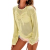 image:imageDokotoo Womens Fashion 2026 Summer Crochet Hollow Out Long Sleeve Sweaters Casual Crewneck Pullover Shirt Beach CoverupYellow