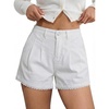 image:imageDokotoo Womens Jean Shorts Scalloped Lace Trim High Waist Denim Shorts Pleated Stretchy Wide Leg Summer ShortWhite