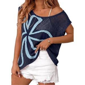 image:imageDokotoo Womens Cap Sleeve Crochet Sweater Hollow Out Floral Summer Tops Casual Beach Vacation Cruise OutfitsNavy Blue
