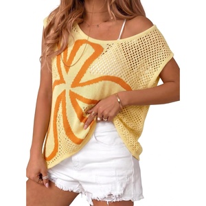 image:imageDokotoo Womens Cap Sleeve Crochet Sweater Hollow Out Floral Summer Tops Casual Beach Vacation Cruise OutfitsYellow